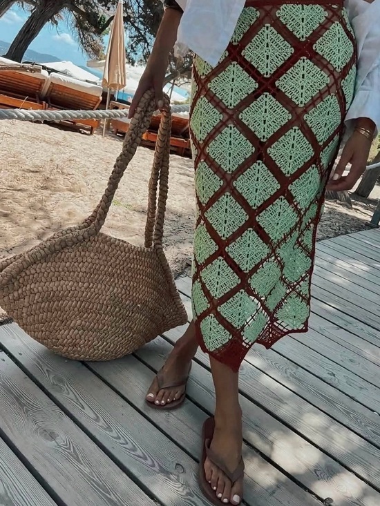 Zara Dresses & Skirts - Zara Mint Green and Brown Crochet Midi Skirt